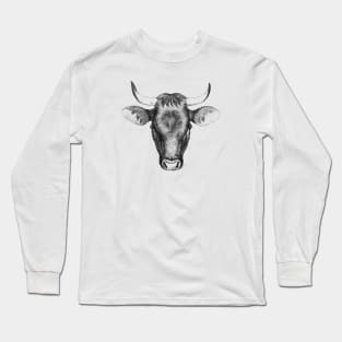 Bull Head Black & White Illustration Long Sleeve T-Shirt